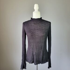 ZARA // black sheer knit loose mock neck sweater top